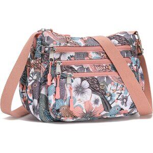 Ladies Nylon Crossbody Bag Large Multi Pocket Travel Purse with Adjustable Strap